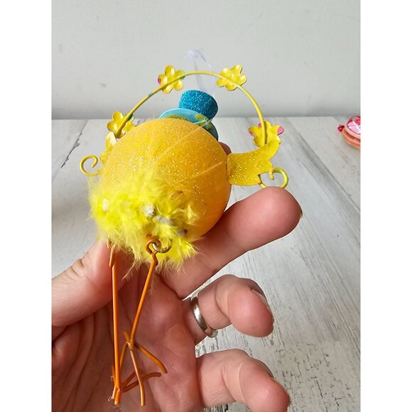 Glitter chick metal jointed ornament as is flower bird feathers - Picture 8 of 9
